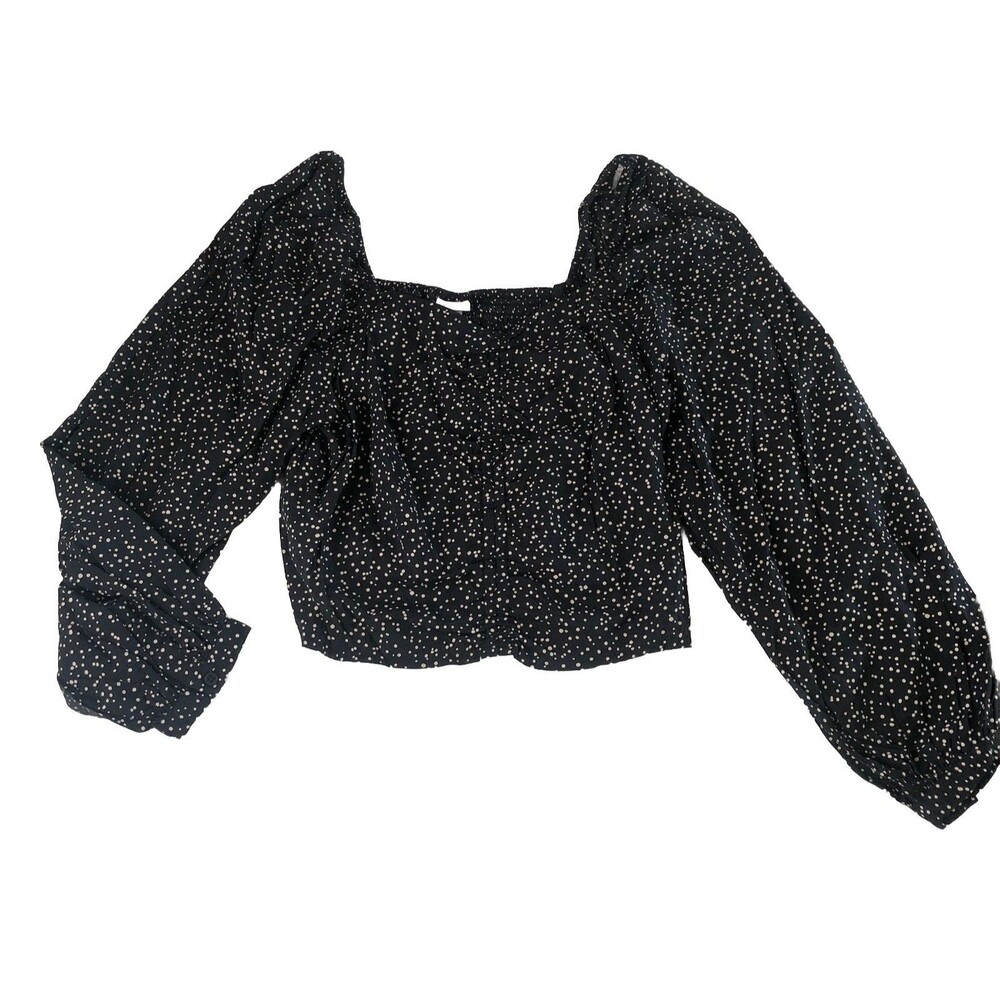 A New Day Target Black Polka Dot Square Neck Ruched Puff Sleeve Crop Top XL